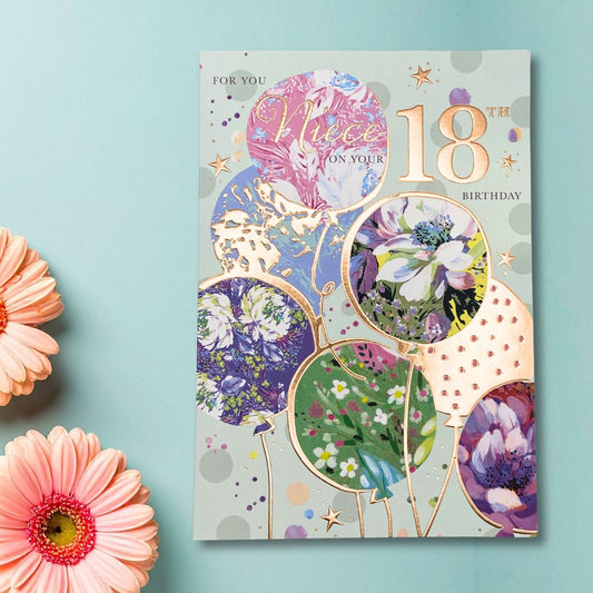 Niece 18th Birthday Card - Elderflower Balloons
