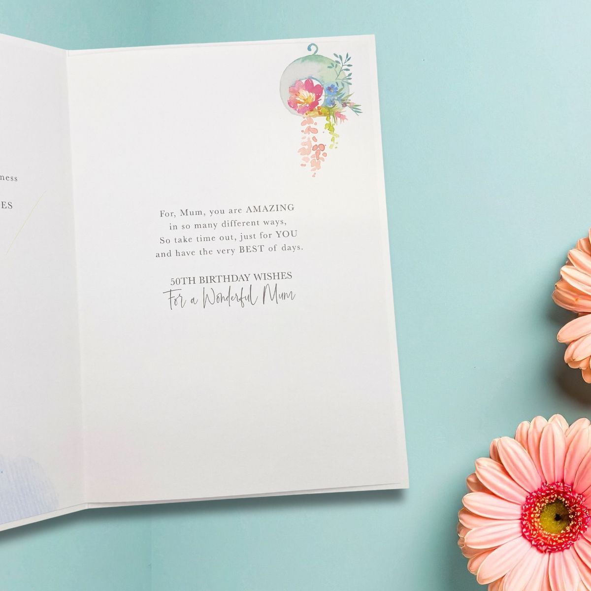 Mum 50th Birthday Card - Floral Cake