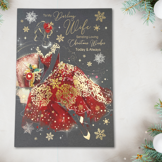 Wife Christmas Card - Grace Lady In Red