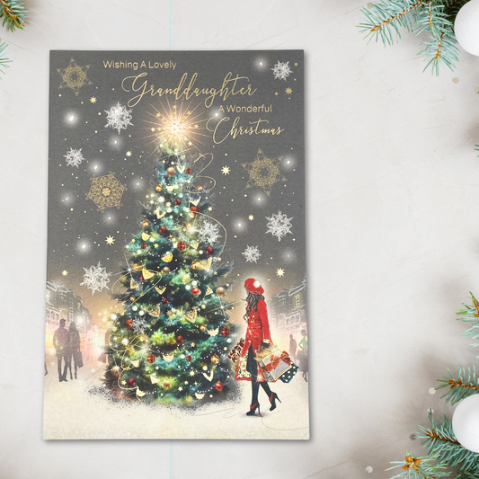 Granddaughter Christmas Card - Grace Lady Shopping & Christmas Tree