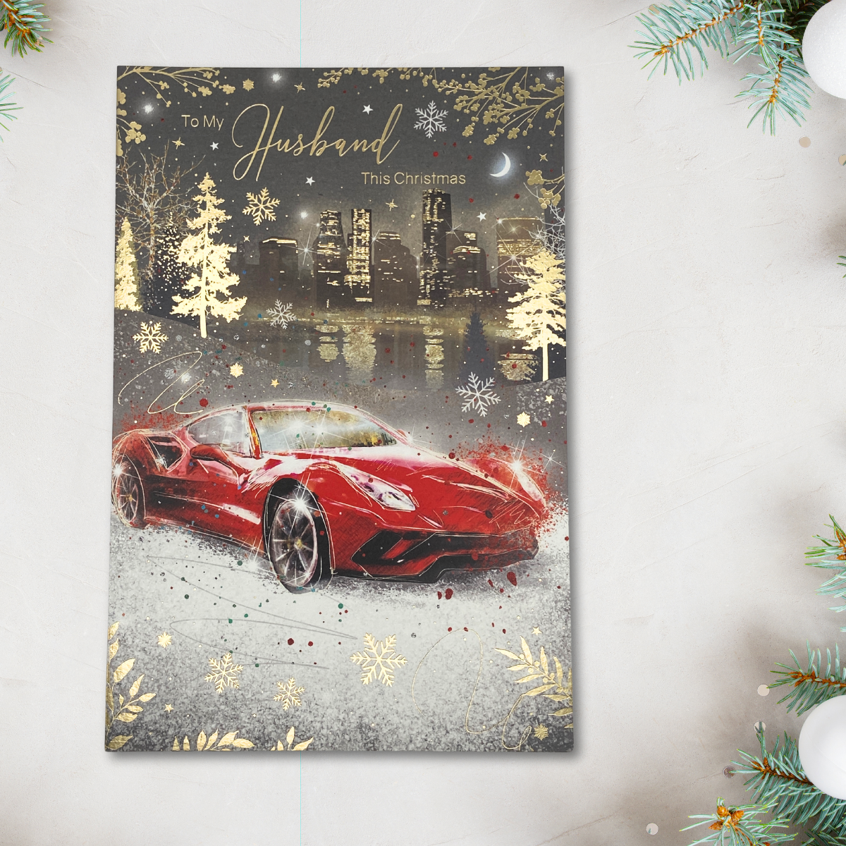 Husband Christmas Card - Grayson Red Sports Car