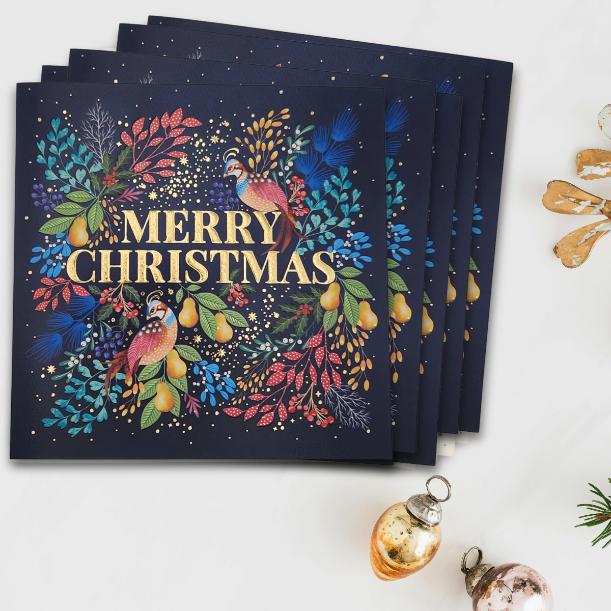 8 x Premium Christmas Cards In Box - Merry Christmas Pheasants