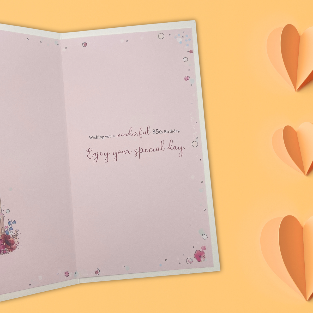 85th Birthday Card - Pink Cake & Flowers