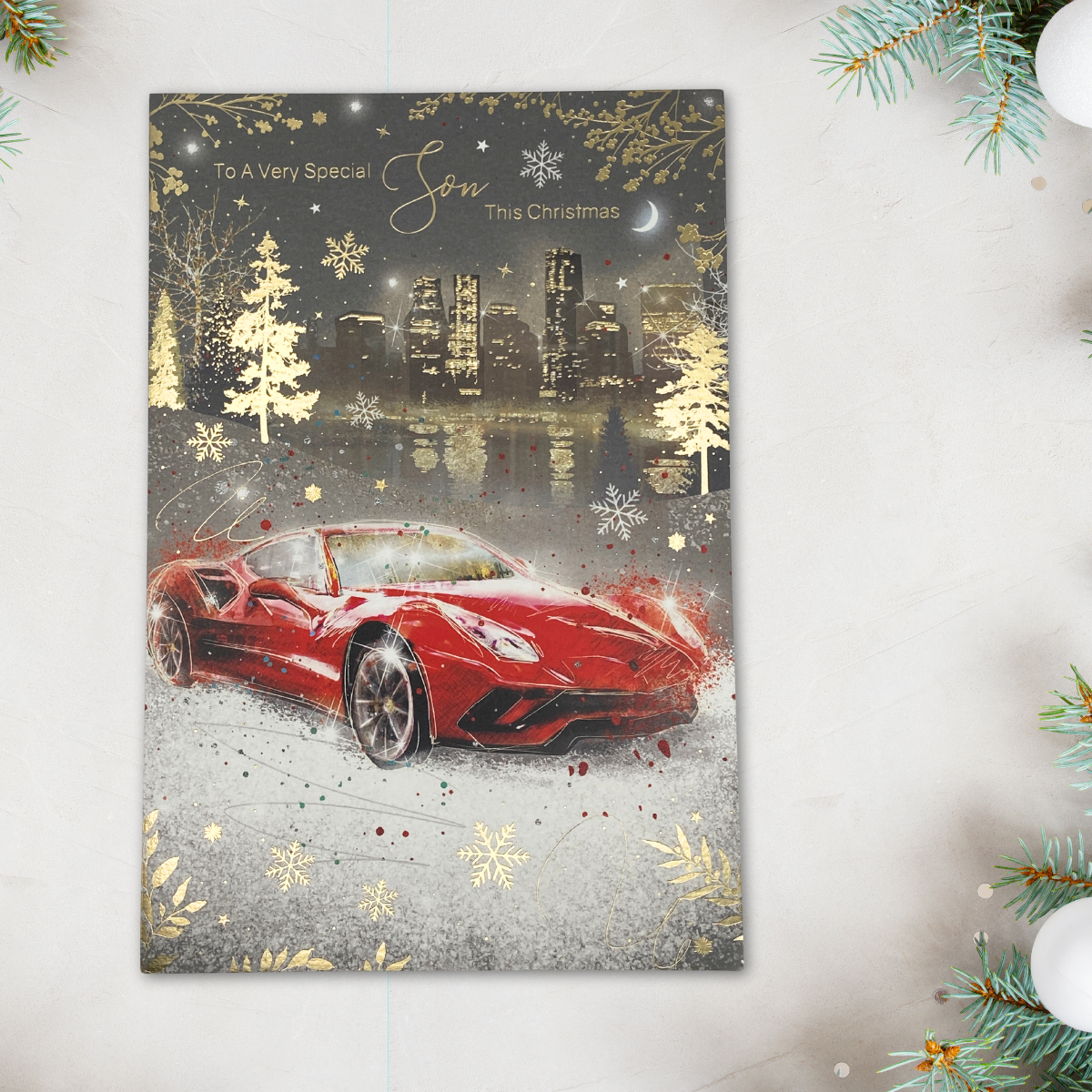 Son Christmas Card - Grayson Red Sports Car