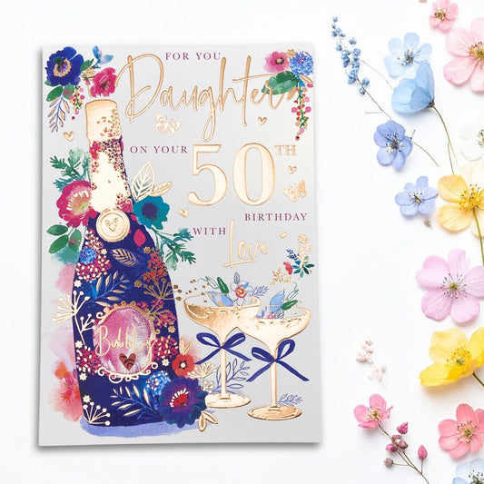 Daughter 50th Birthday Card - Cocktails & Butterflies