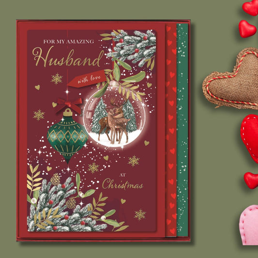 Husband Boxed Christmas Card - Deer Baubles