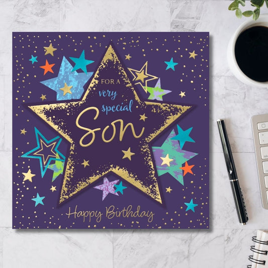 Son Birthday Card - Large Balloons & Stars