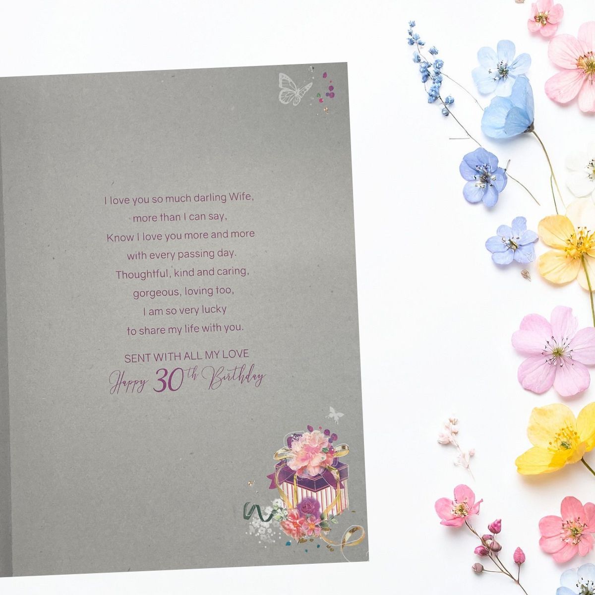 Wife 30th Large Birthday Card - Grace Floral Gift