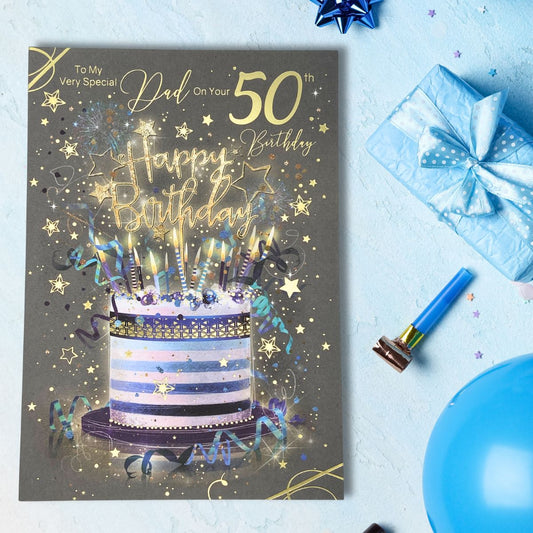Dad 50th Large Birthday Card - Grayson Cake