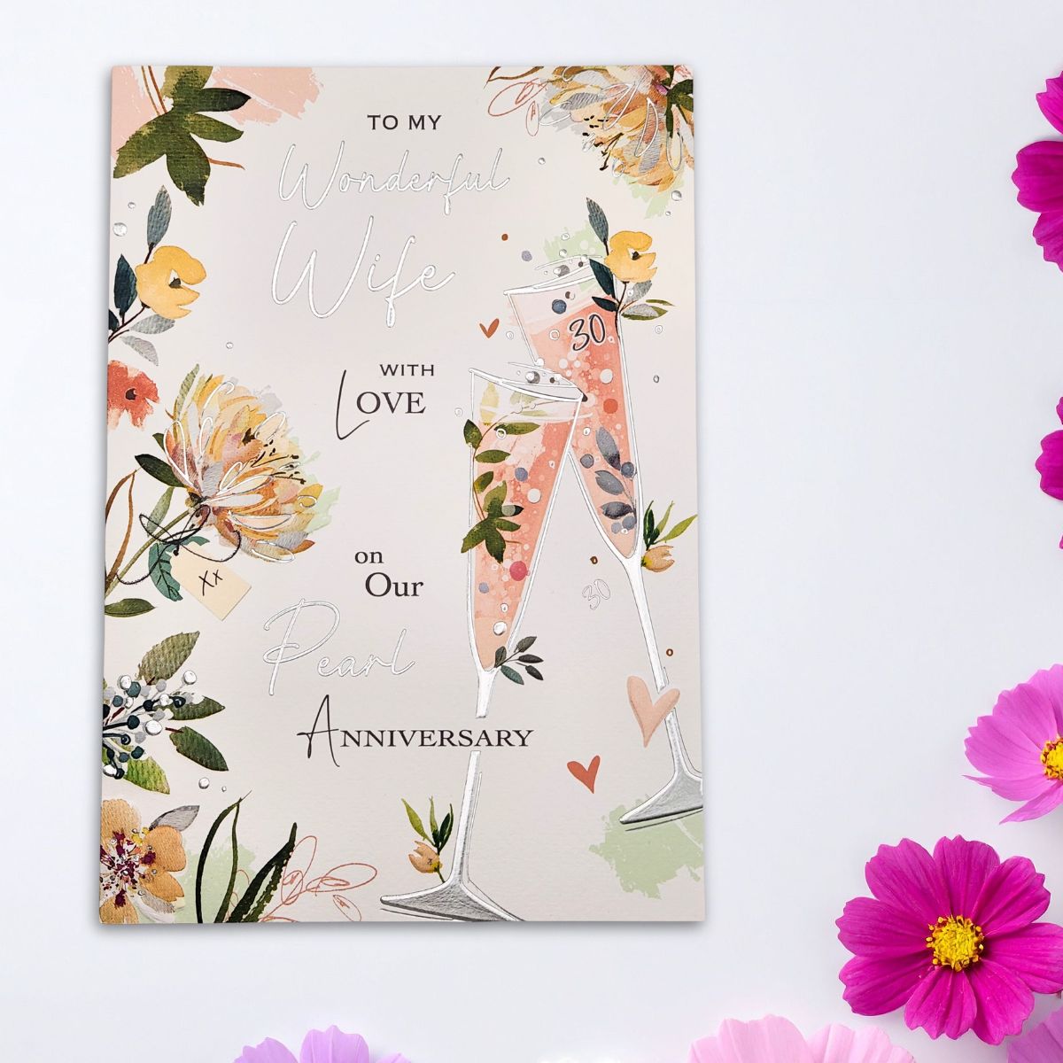 Wife Pearl Wedding Anniversary Card - 30th Flutes
