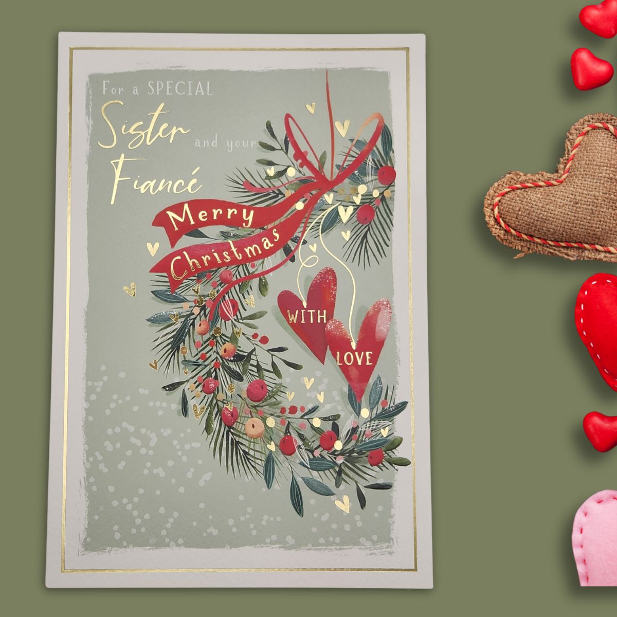 Sister & Fiancé Christmas Card - Skylight Wreath
