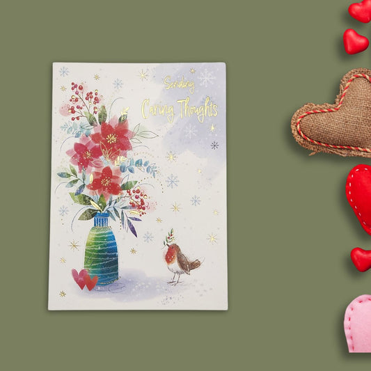 Caring Thoughts Christmas Card - Awash With Colour Robin
