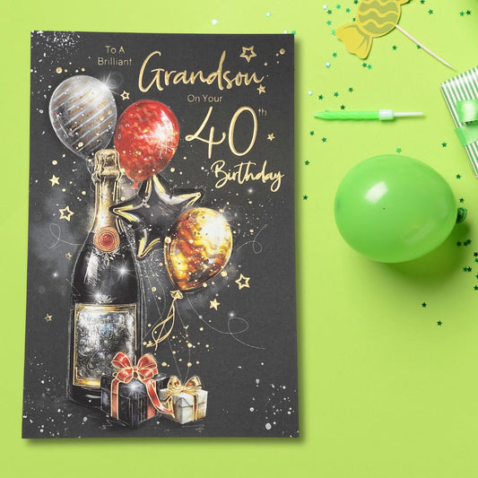 Grandson 40th Birthday Card - Grayson Bubbly & Balloons