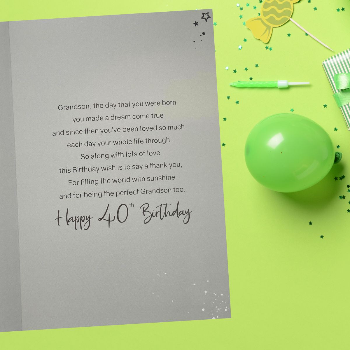 Grandson 40th Birthday Card - Grayson Bubbly & Balloons
