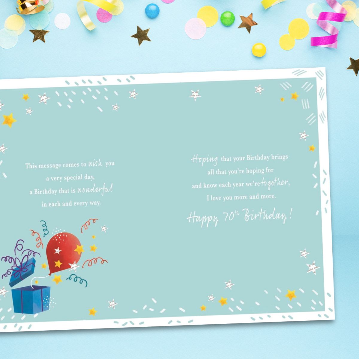 Husband 70th Birthday Card - Gift & Balloons