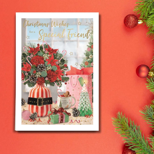 Friend Christmas Card - Poinsettia & Gifts