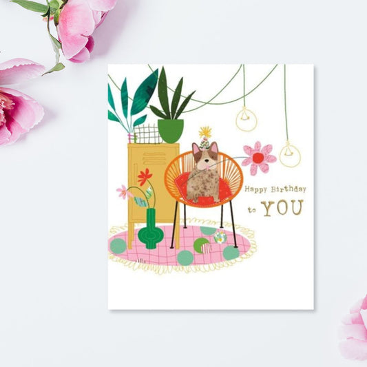 Fluff Birthday Card - Dog & Plants