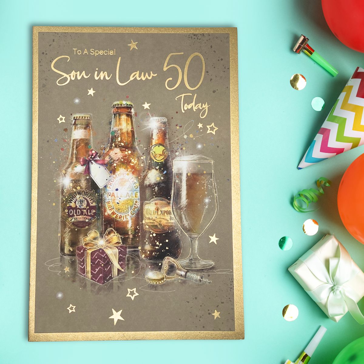 Son-In-Law 50th Birthday Card - Beers & Cheers