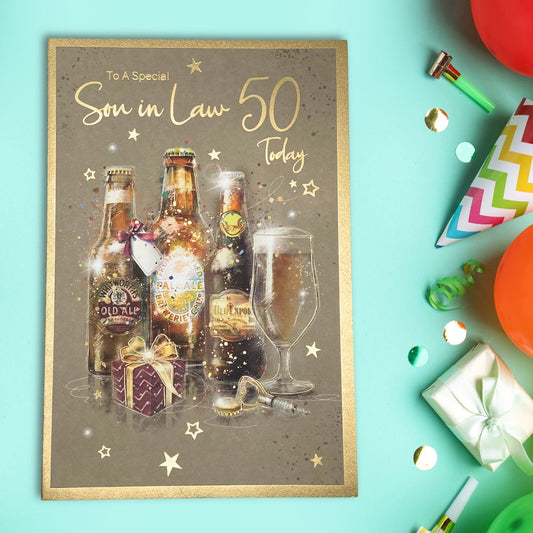 Son-In-Law 50th Birthday Card - Beers & Cheers