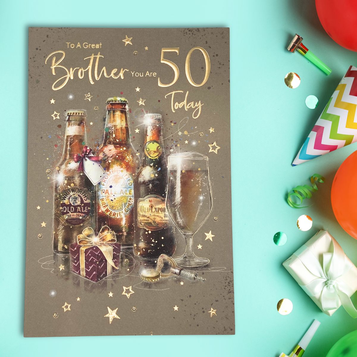 Brother 50th Birthday Card - Beers & Cheers
