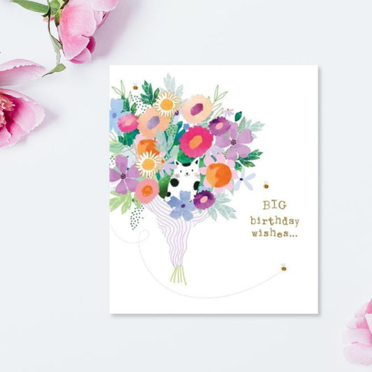 Fluff Birthday Card - Cat & Flowers