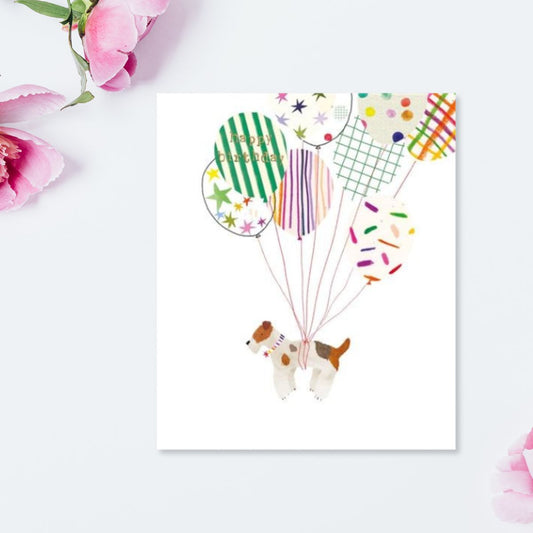 Fluff Birthday Card - Dog & Balloons