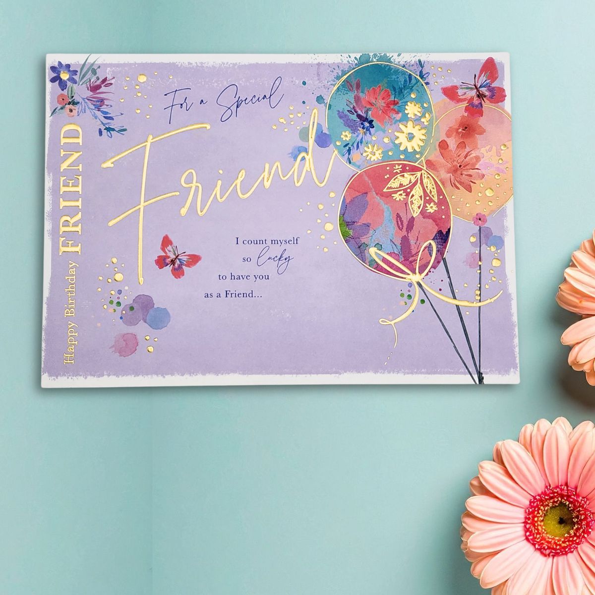 Friend Birthday Card - Landscape Balloons