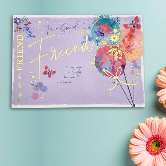 Friend Birthday Card - Landscape Balloons