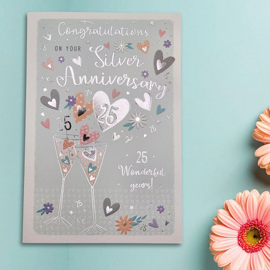 Silver Wedding Anniversary Card - 25th Pavillion Flutes