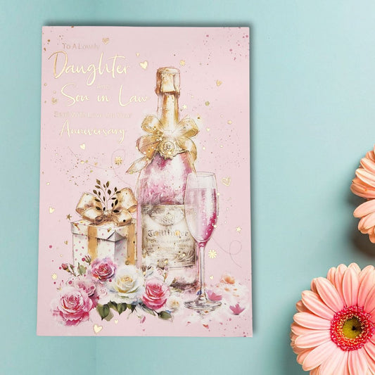 Daughter & Son-In-Law Wedding Anniversary Card - Grace Flowers & Bubbly