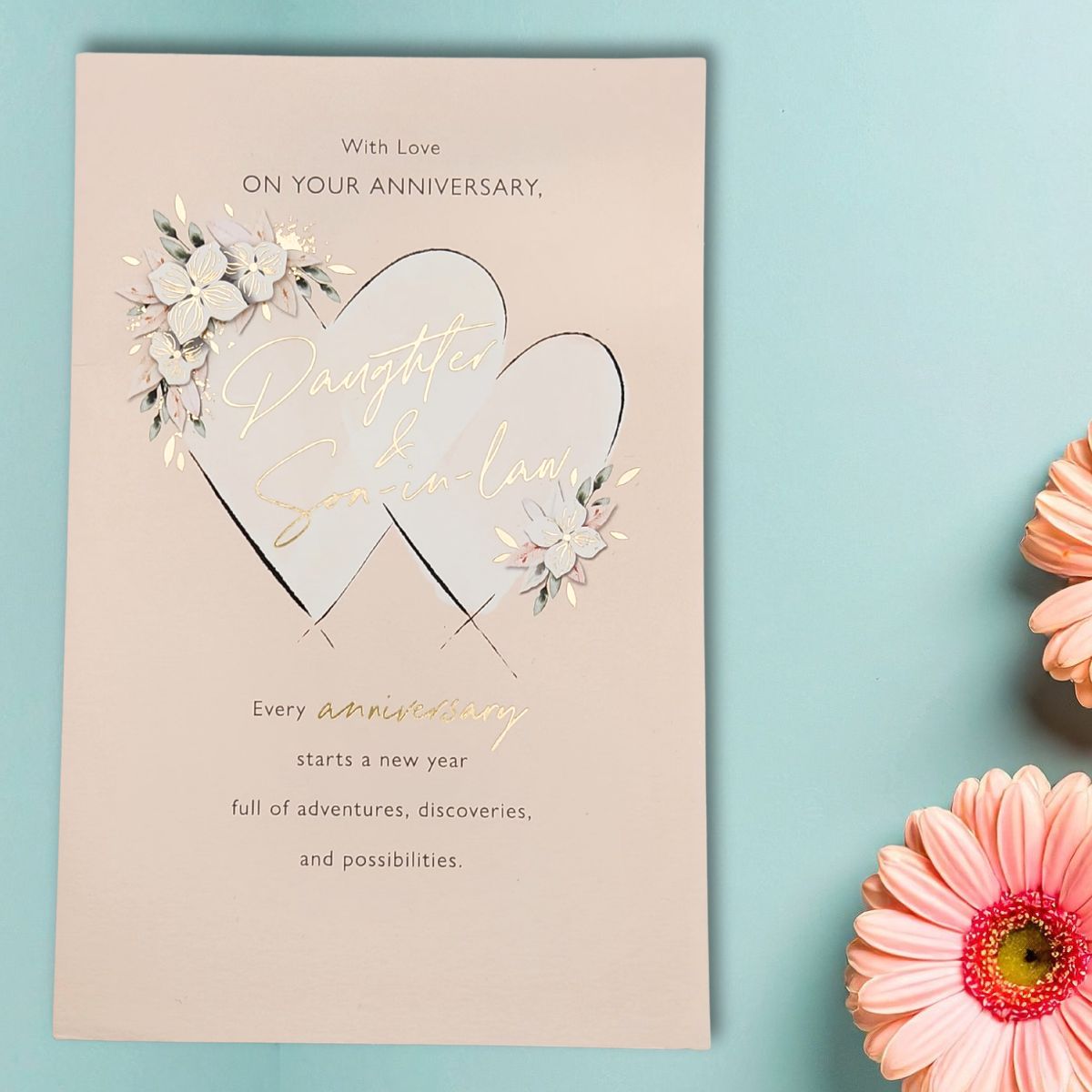 Daughter & Son-In-Law Wedding Anniversary Card - Decoupage Floral Hearts