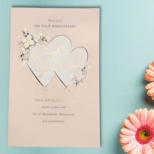 Daughter & Son-In-Law Wedding Anniversary Card - Decoupage Floral Hearts