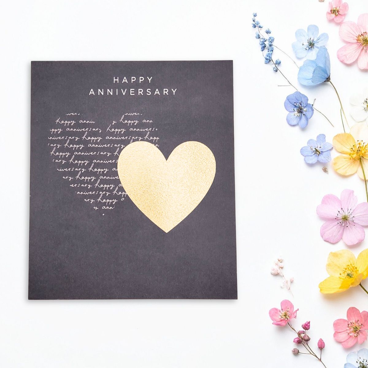 Happy Anniversary Card - Gold & Script Heart