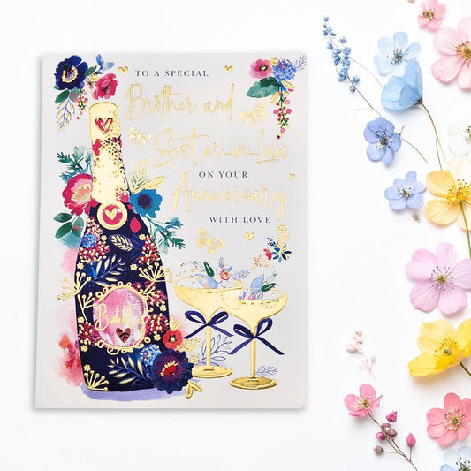 Brother & Sister-In-Law Wedding Anniversary Card - Butterflies & Bubbly