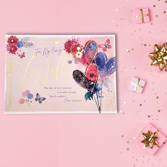 Wife Birthday Card - Landscape Balloons