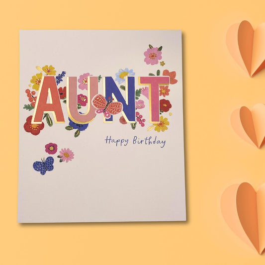 Aunt Birthday Card - Flowers & Butterflies