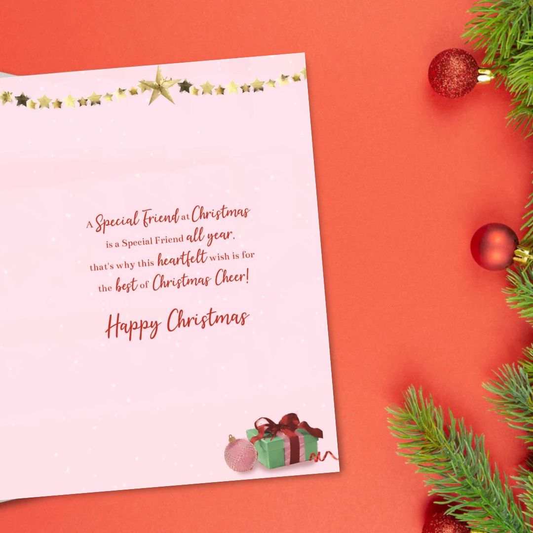 Friend Christmas Card - Poinsettia & Gifts