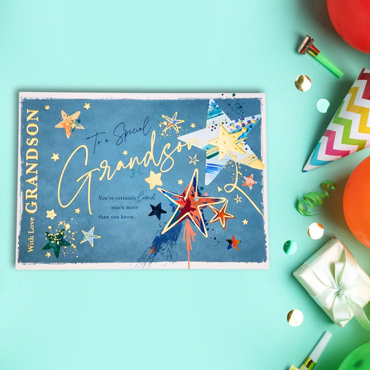 Grandson Birthday Card - Landscape Stars