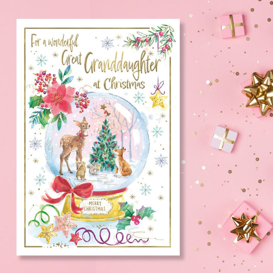 Great Granddaughter Christmas Card - Awash With Colour Snowglobe