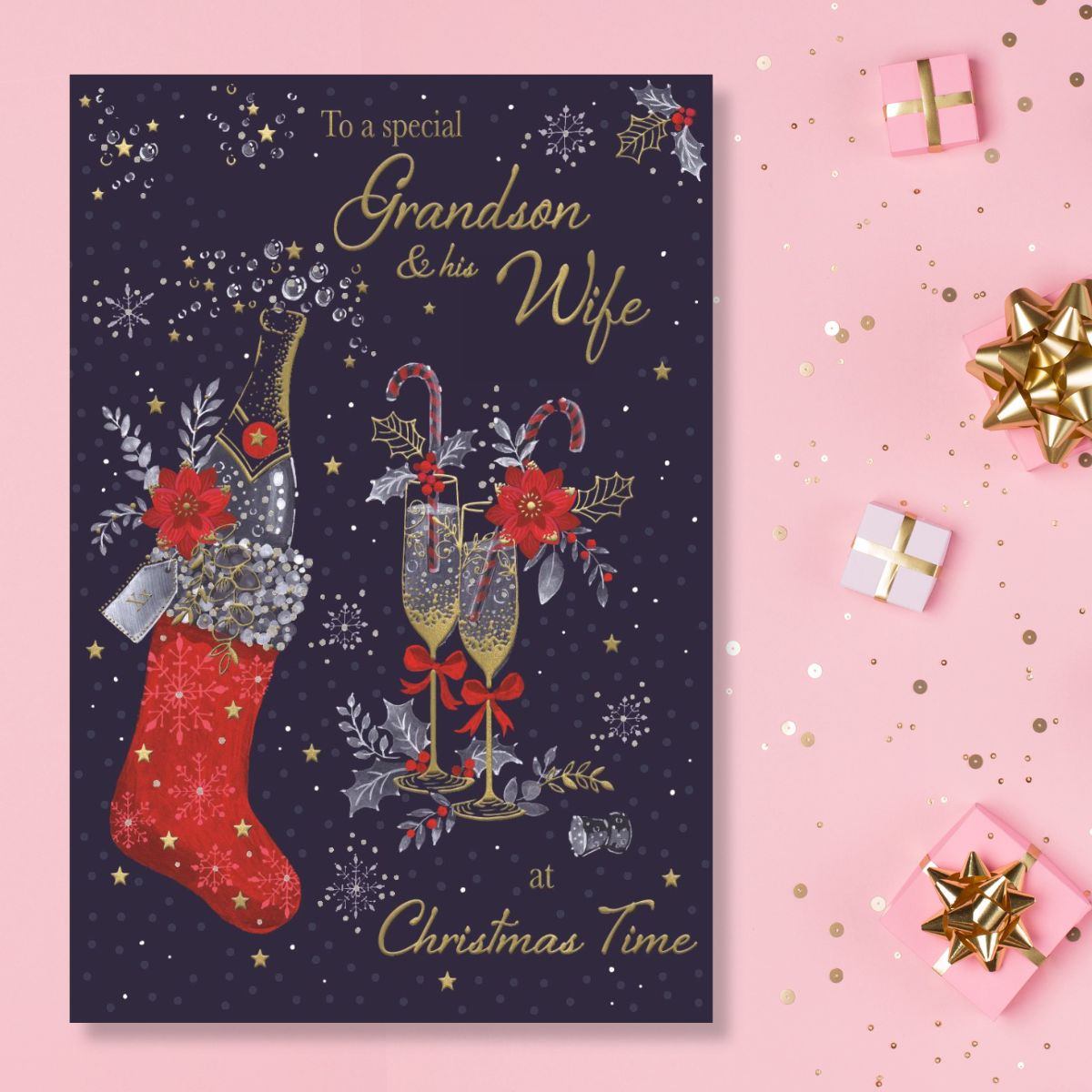 Grandson & Wife Christmas Card - Moonshine Stocking