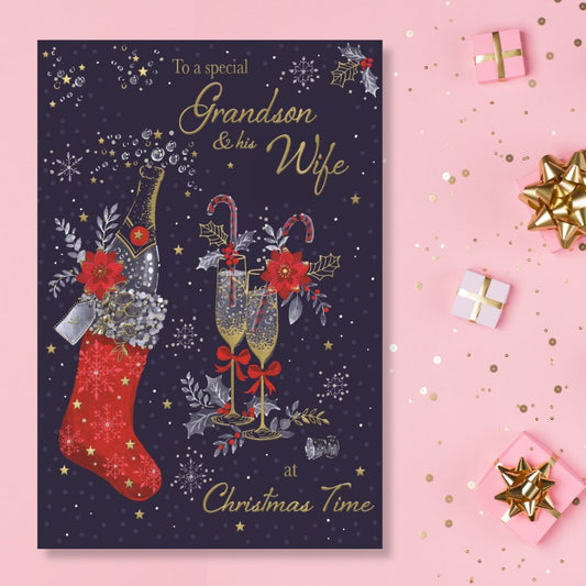 Grandson & Wife Christmas Card - Moonshine Stocking