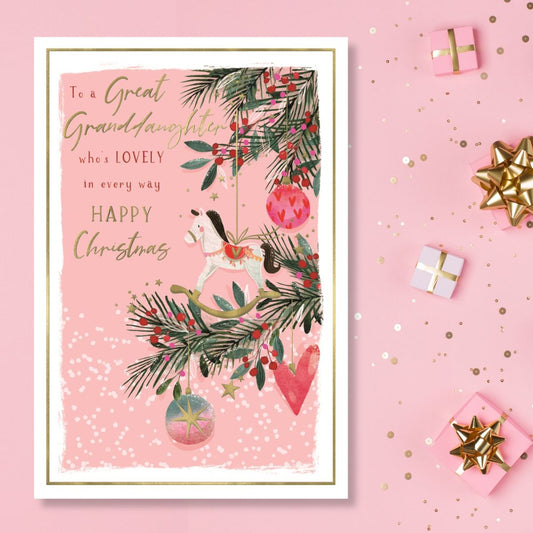 Great Granddaughter Christmas Card - Skylight Rocking Horse