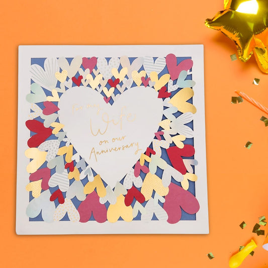 Wife Anniversary Card - Holographic Hearts