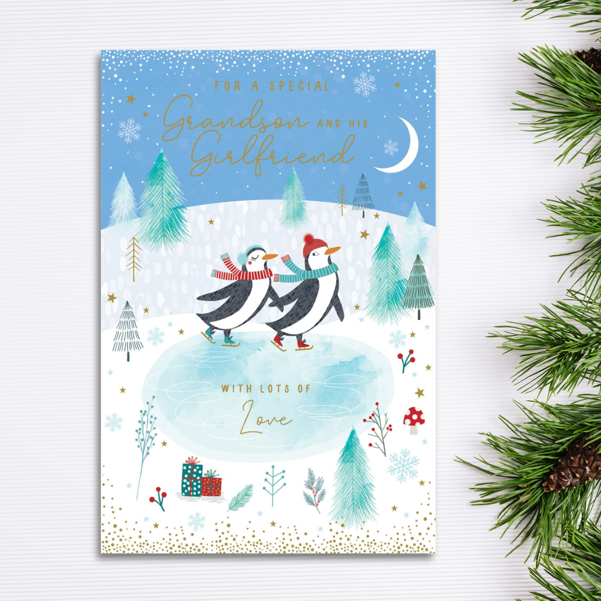 Grandson & Girlfriend Christmas Card - Grass Roots