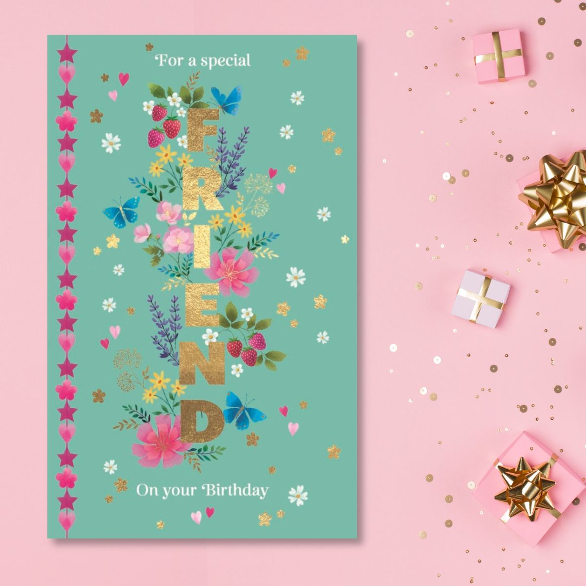 Enchanted Birthday Card - Friend Floral Text