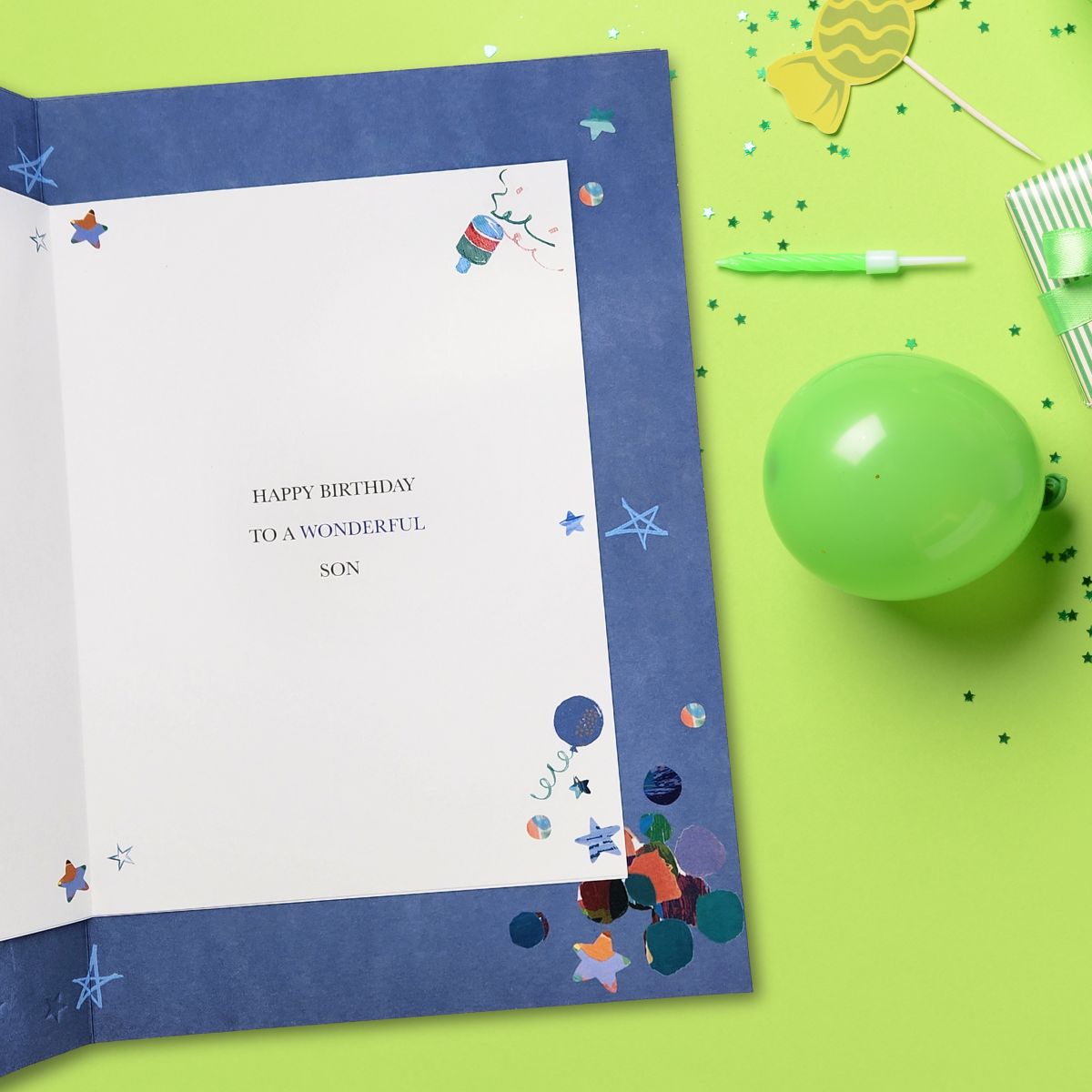Son Birthday Card - Large Gold Star Confetti Pop