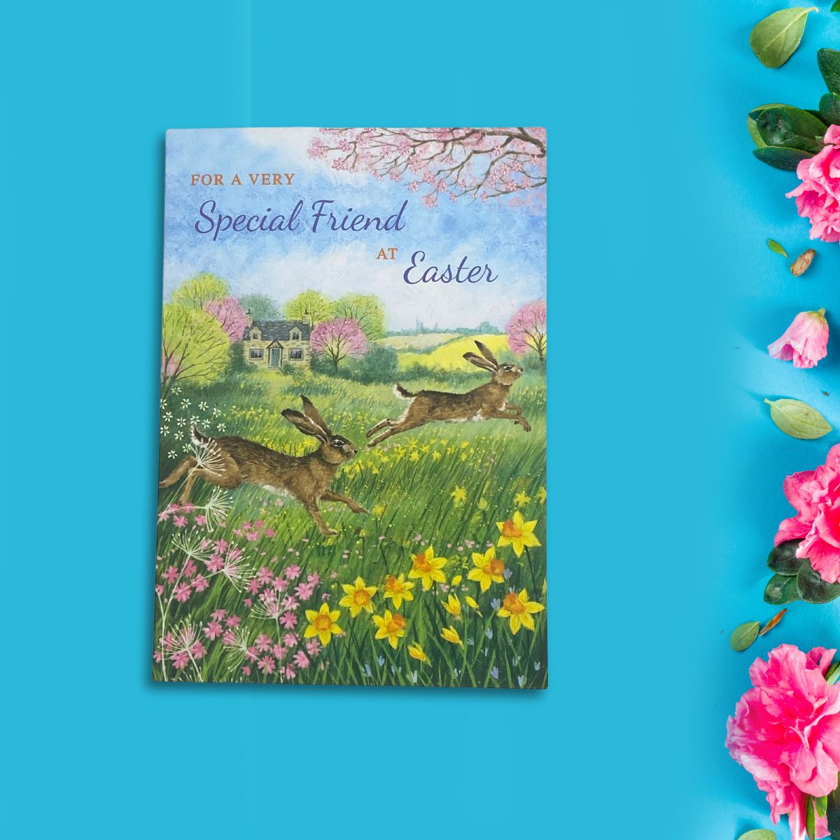 Friend Easter Card - Hares & Daffodils