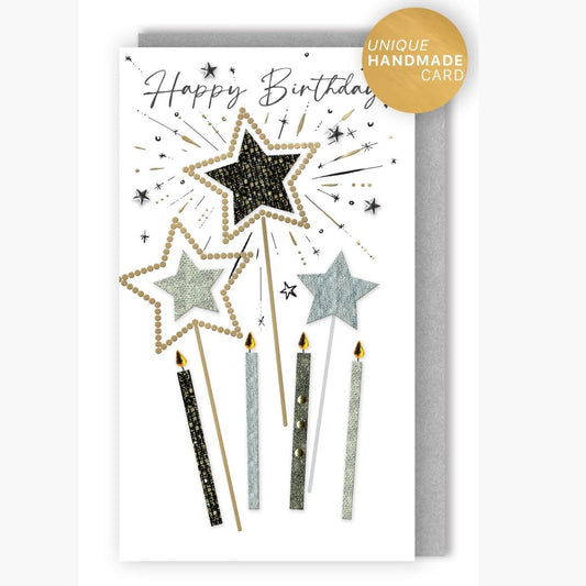 Champagne Birthday Card - Decoupage Silver Stars