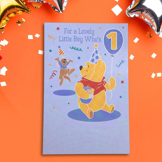 1st Birthday Card - Disney Winnie The Pooh Blue