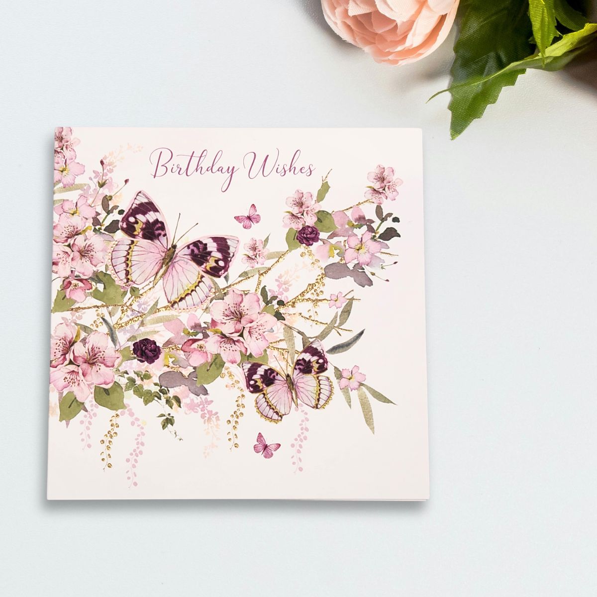 Pizazz Birthday Card - Pink Flowers & Butterflies
